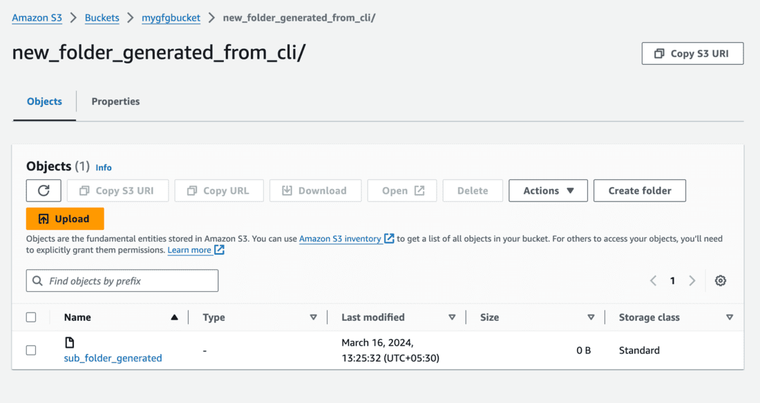 Sub folder visible on AWS S3 console