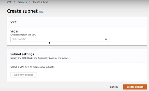 AWS Interface showing Subnet Area