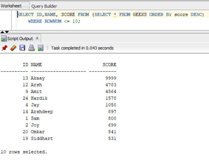 PLSQL-Query-to-retrieve-Top-10-Record