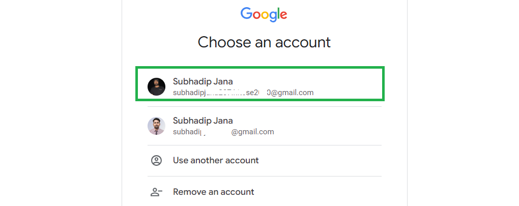 Choose the google account 