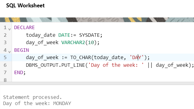 TO_CHAR function DAY format