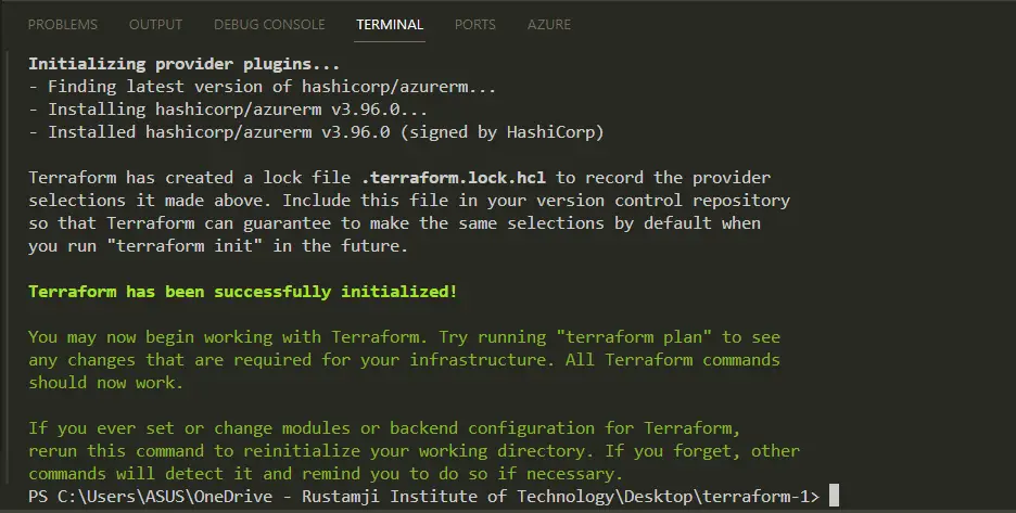 Initializing the terraform