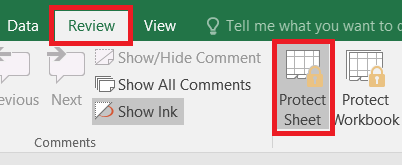  Click on the worksheet tab at the bottom and in the Review tab select "Protect Sheet".