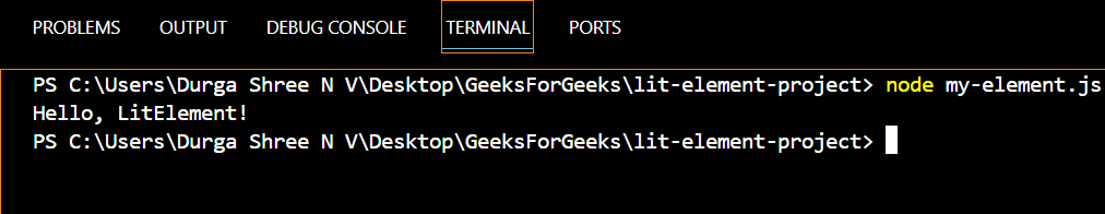 GeeksForGeeks-LitElement-Code-Output