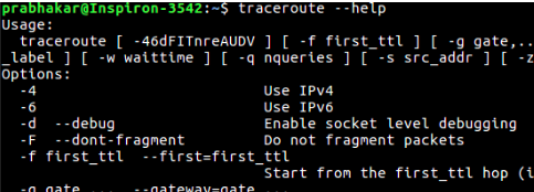 displaying help of traceroute