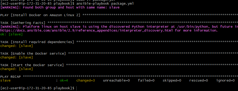 Docker installation successful using ansible-playbook