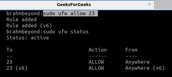 Allow port 23 in firewall