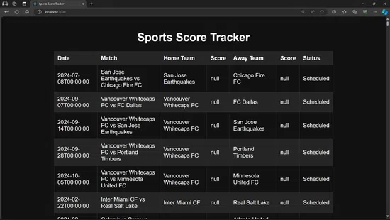 Node js sports score tracker preview