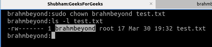 Transferred the ownership from root to user