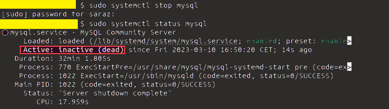 sudo-systemctl-stop-and-status-mysql-terminal-output