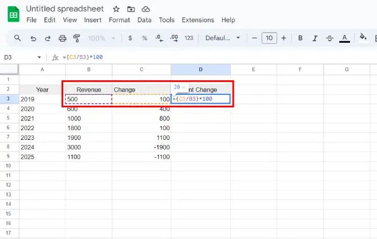 Enter Formula for Percent Change