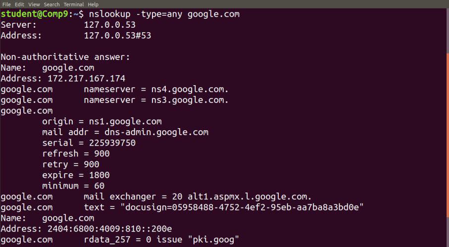 nslookup -type=any google.com