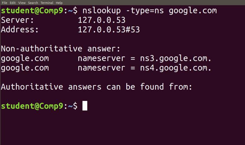 nslookup -type=ns google.com