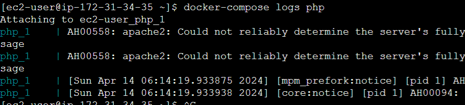 docker-compose logs php