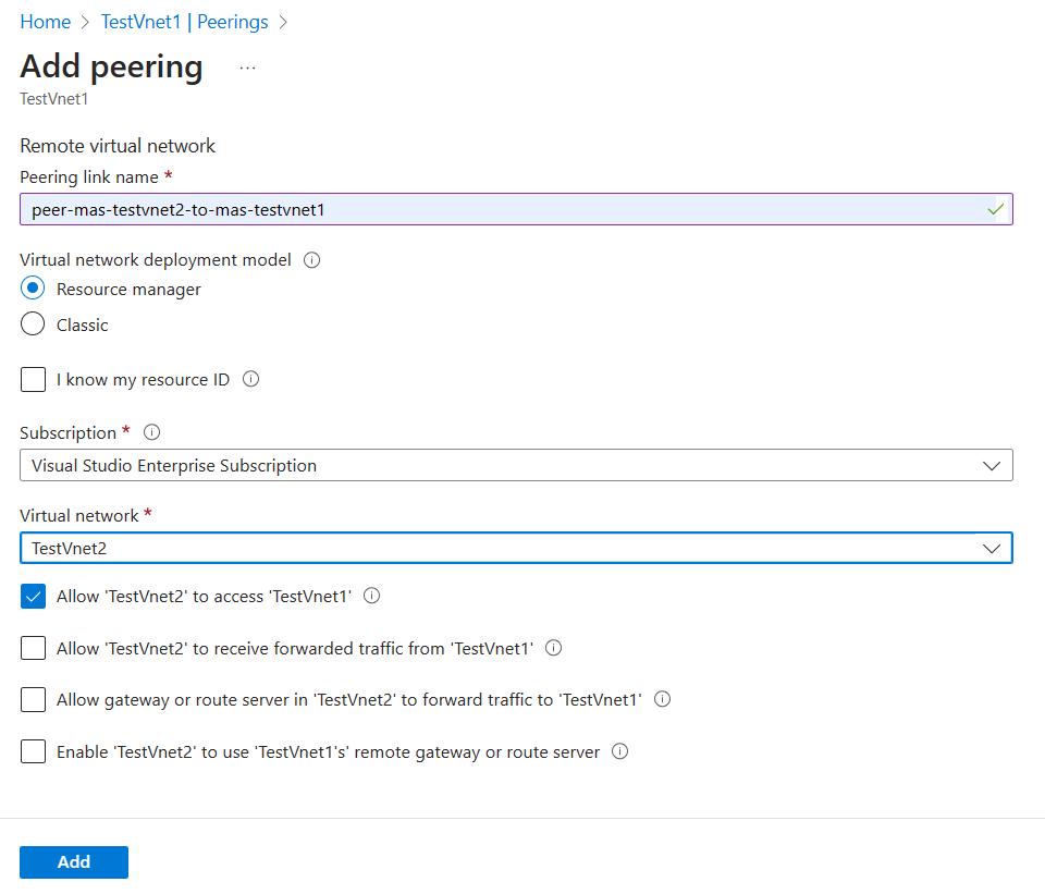 Defining the Remote VN peering Link