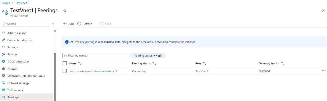 Adding Virtual Networking between Peering Networks