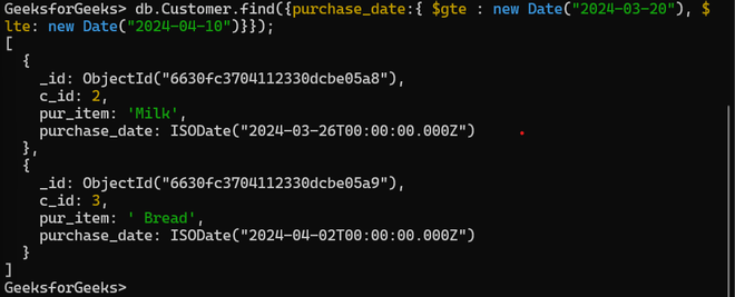How to Find Objects Between Two Dates MongoDB - GeeksforGeeks