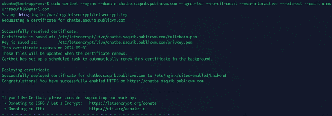SSL certificate for backend