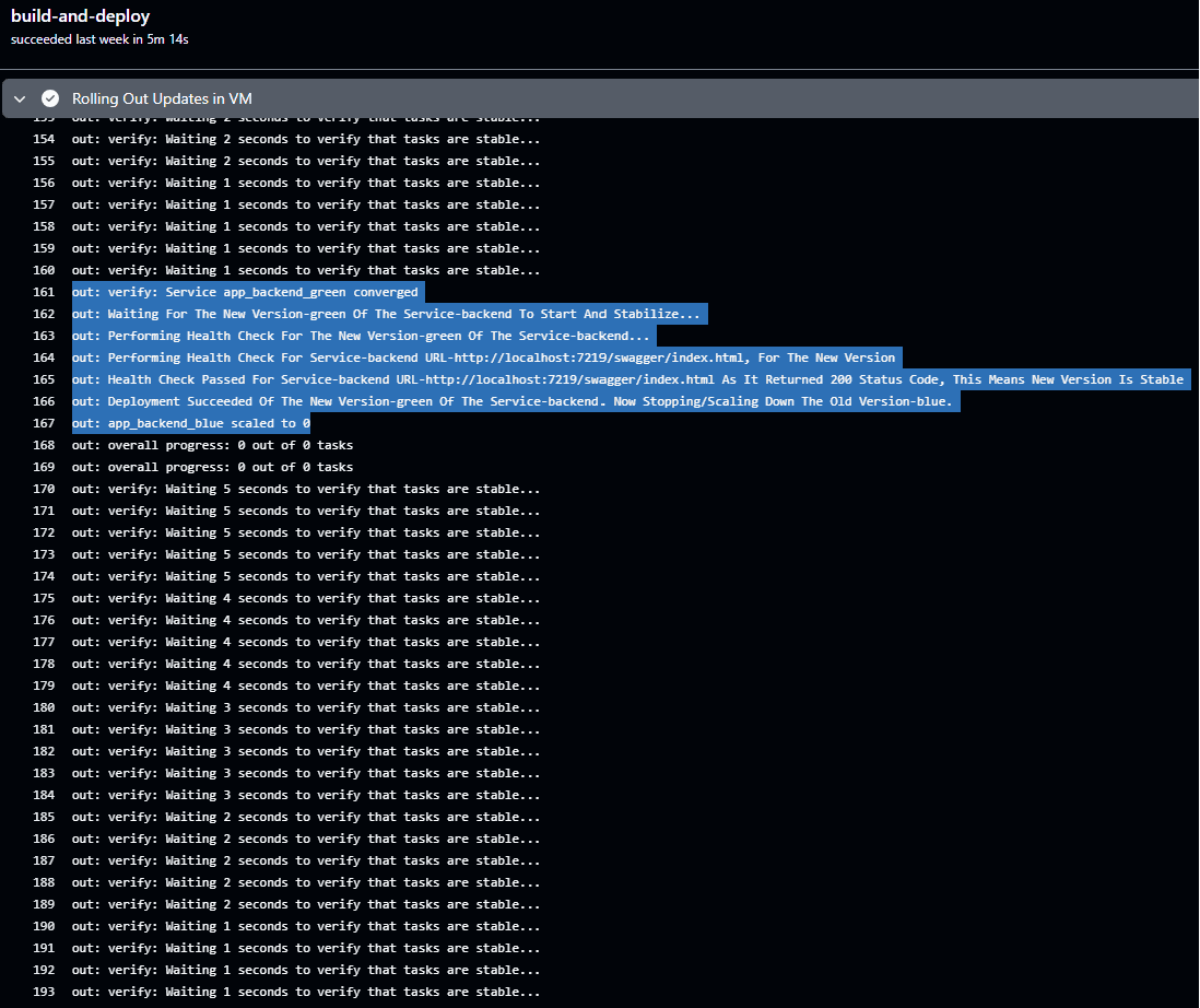 The new backend app version "green" passed healthchecks, so destroying old "blue" version