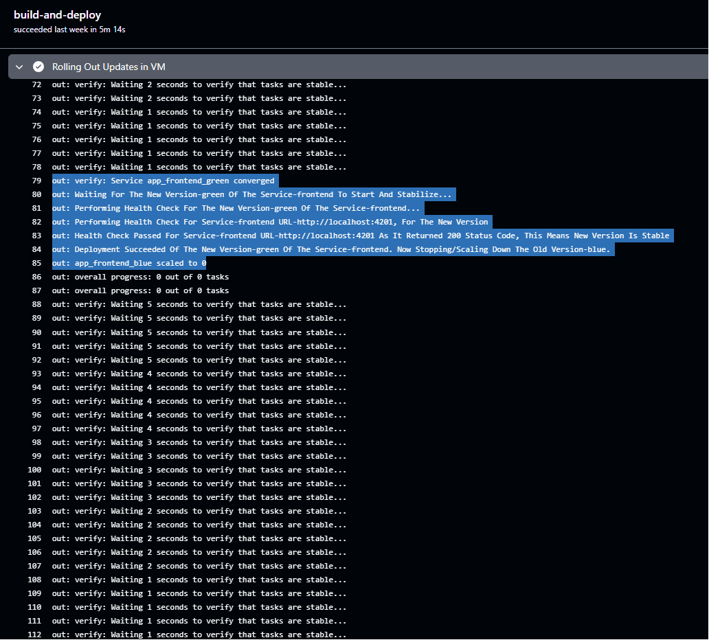 The new frontend app version "green" passed healthchecks, so destroying old "blue" Version