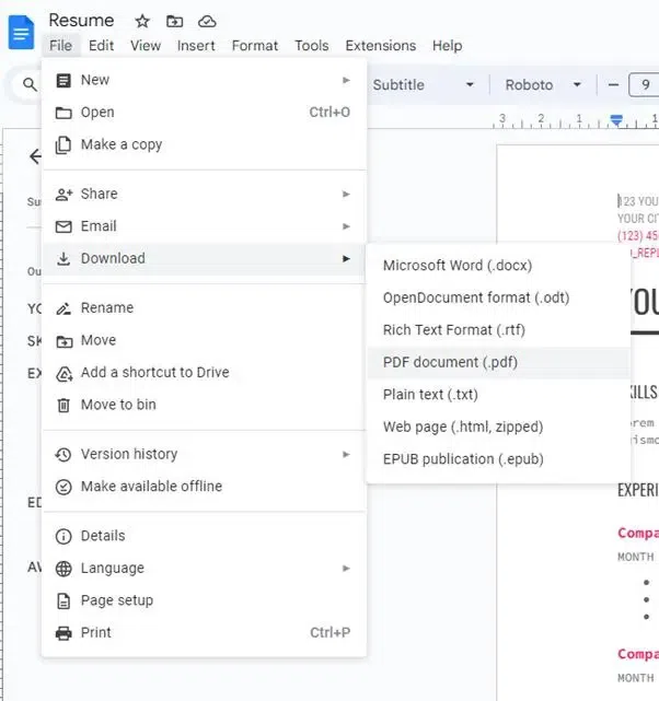 Make A Resume on Google Docs