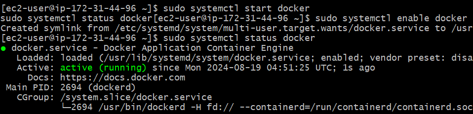 Command for starting docker