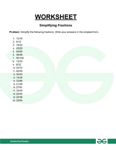 Simplifying Fractions Worksheet - GeeksforGeeks
