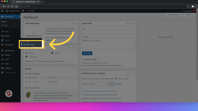 WordPress Add Pages - GeeksforGeeks
