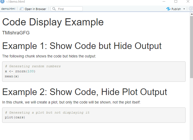 How to Show Code but Hide Output in RMarkdown - GeeksforGeeks