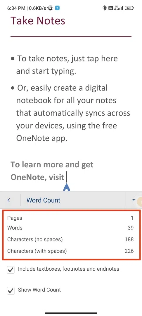 Word Count in Microsoft Word