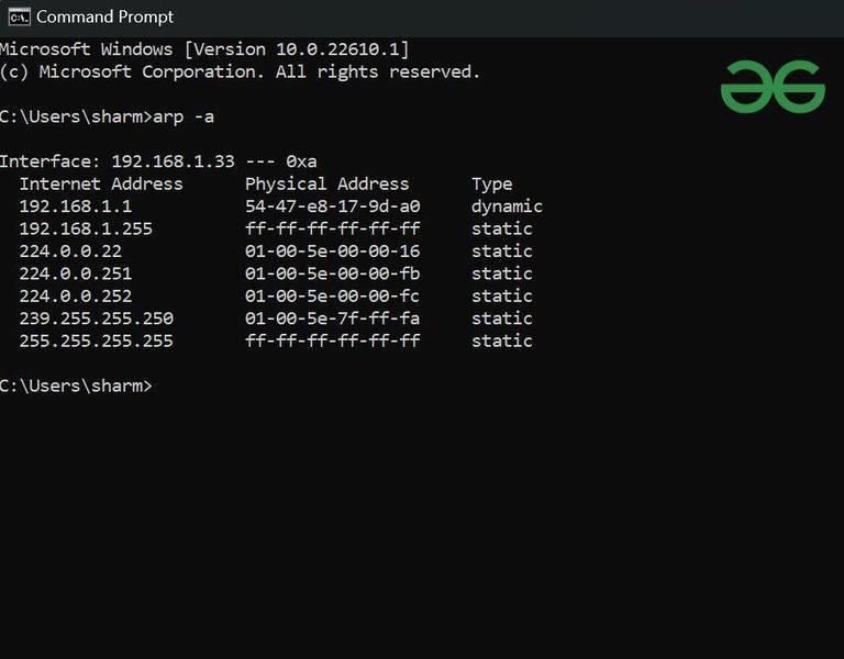 Cmd Arp What is MAC Address Table ? - GeeksforGeeks