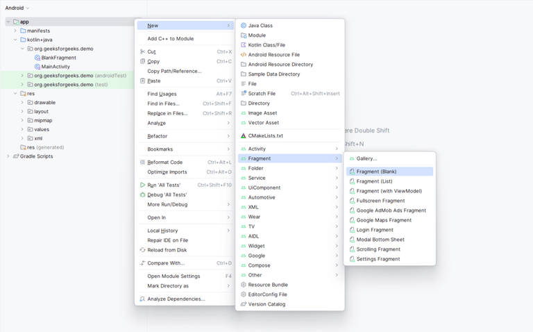 How to Create a New Fragment in Android Studio? - GeeksforGeeks