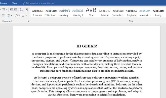 Text Alignment in MS Word - GeeksforGeeks