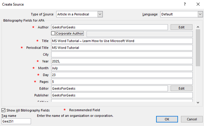 Insert and Manage Citations in MS Word - GeeksforGeeks