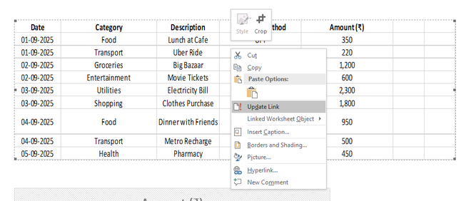 Word/excel Example Excel Spreadsheets in MS Word - GeeksforGeeks