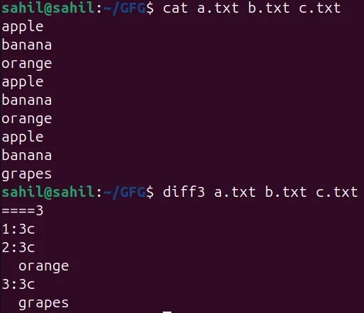 diff3 command in Linux with examples - GeeksforGeeks