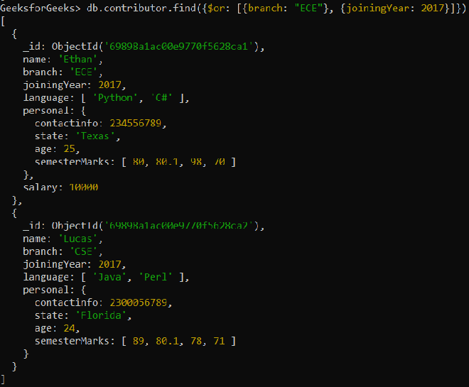 MongoDB Logical Query Operators - GeeksforGeeks