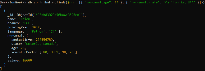 MongoDB NOR Operator ( $nor ) - GeeksforGeeks