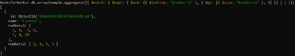 MongoDB -$size Operator - GeeksforGeeks