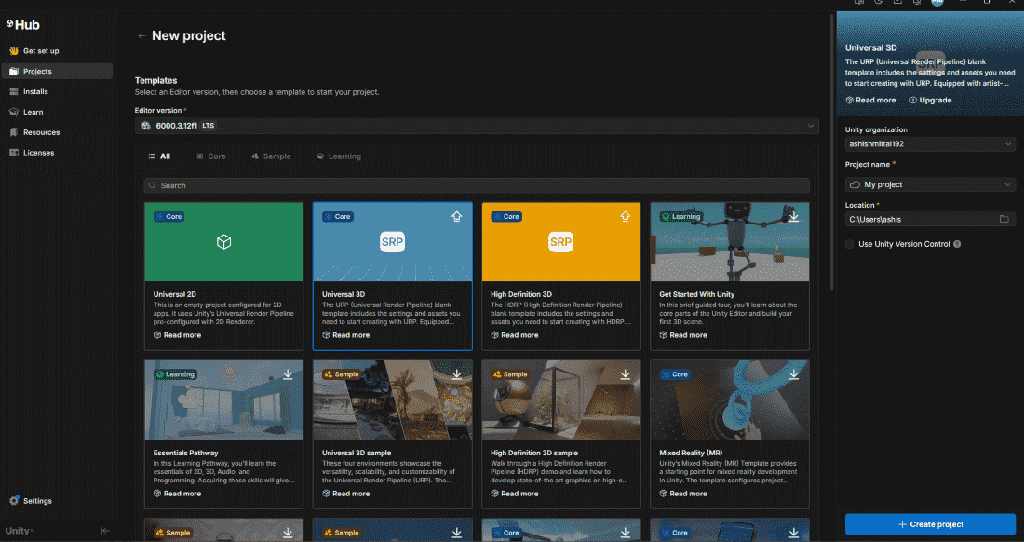 Creating a Project in Unity - GeeksforGeeks