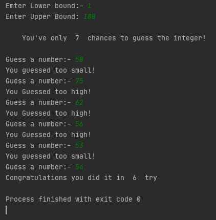 Outputsforguessinggame
