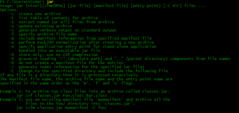 jar command options