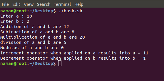 assignment operator in shell script