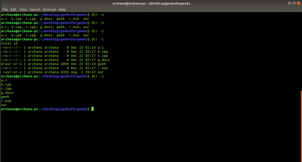 dir command in Linux with examples - GeeksforGeeks
