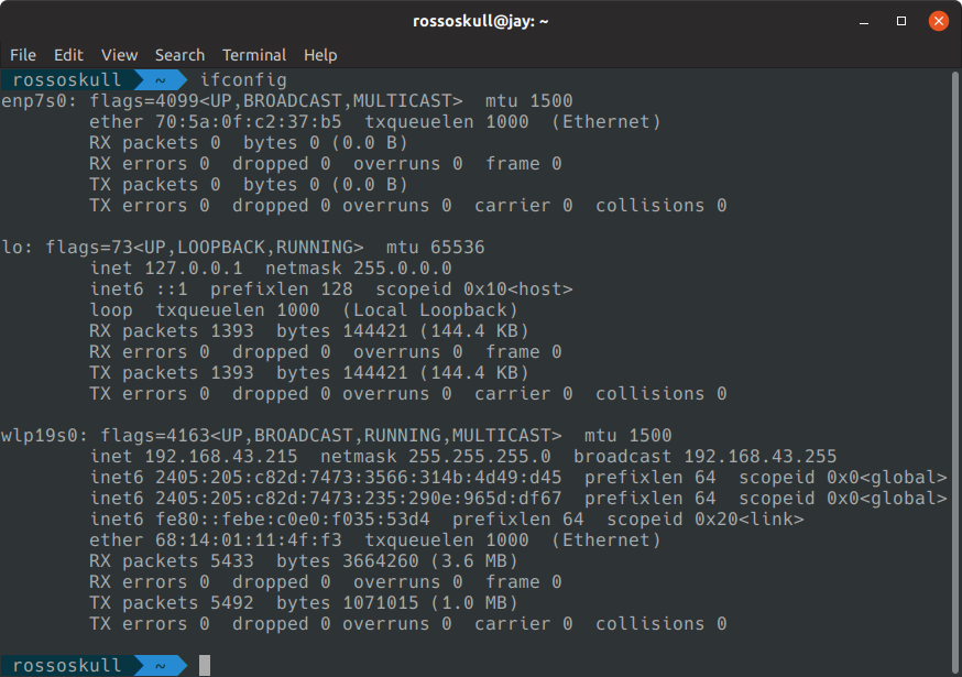 ifconfig eth0 ip address netmask up