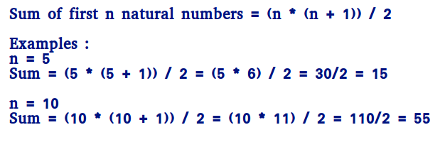 Program To Find Sum Of First N Natural Numbers Geeksforgeeks