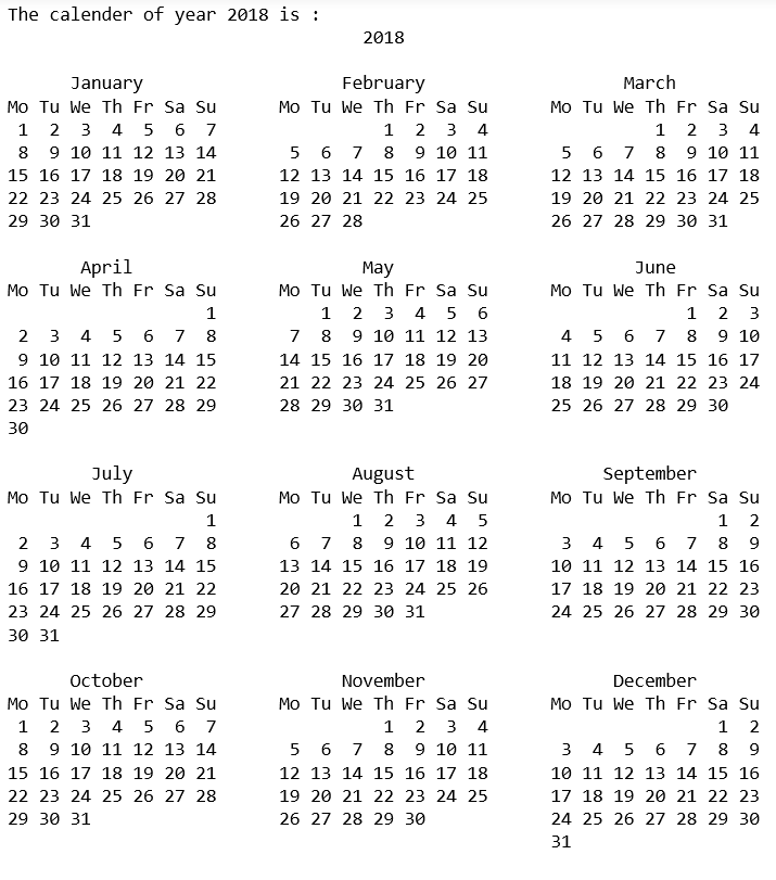 Python | Calendar Module - Geeksforgeeks