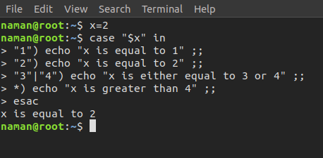 Linux case esac что это