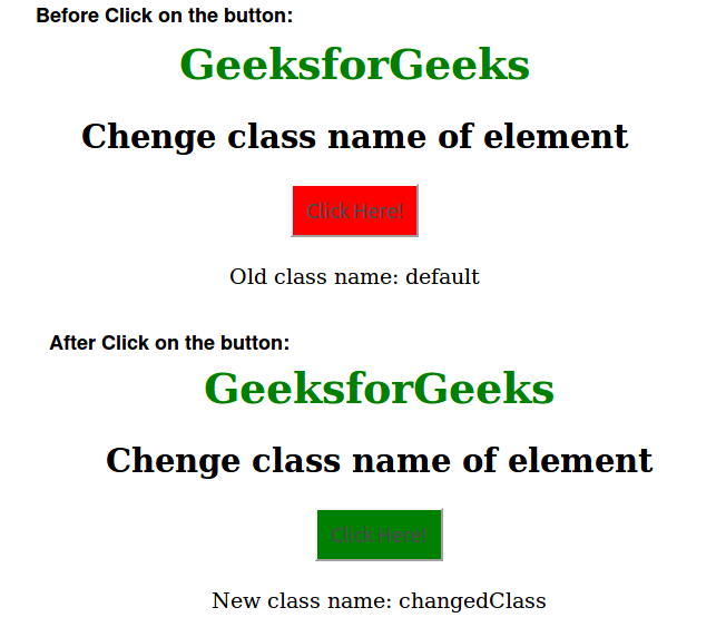 Change An Element Class Javascript Geeksforgeeks