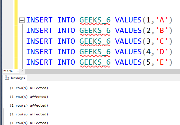 Sql insert into values